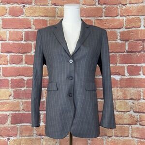 Theory Virgin Wool 3 Button Pin Stripe Women's Career Blazer Jacket Size 8 Gray
